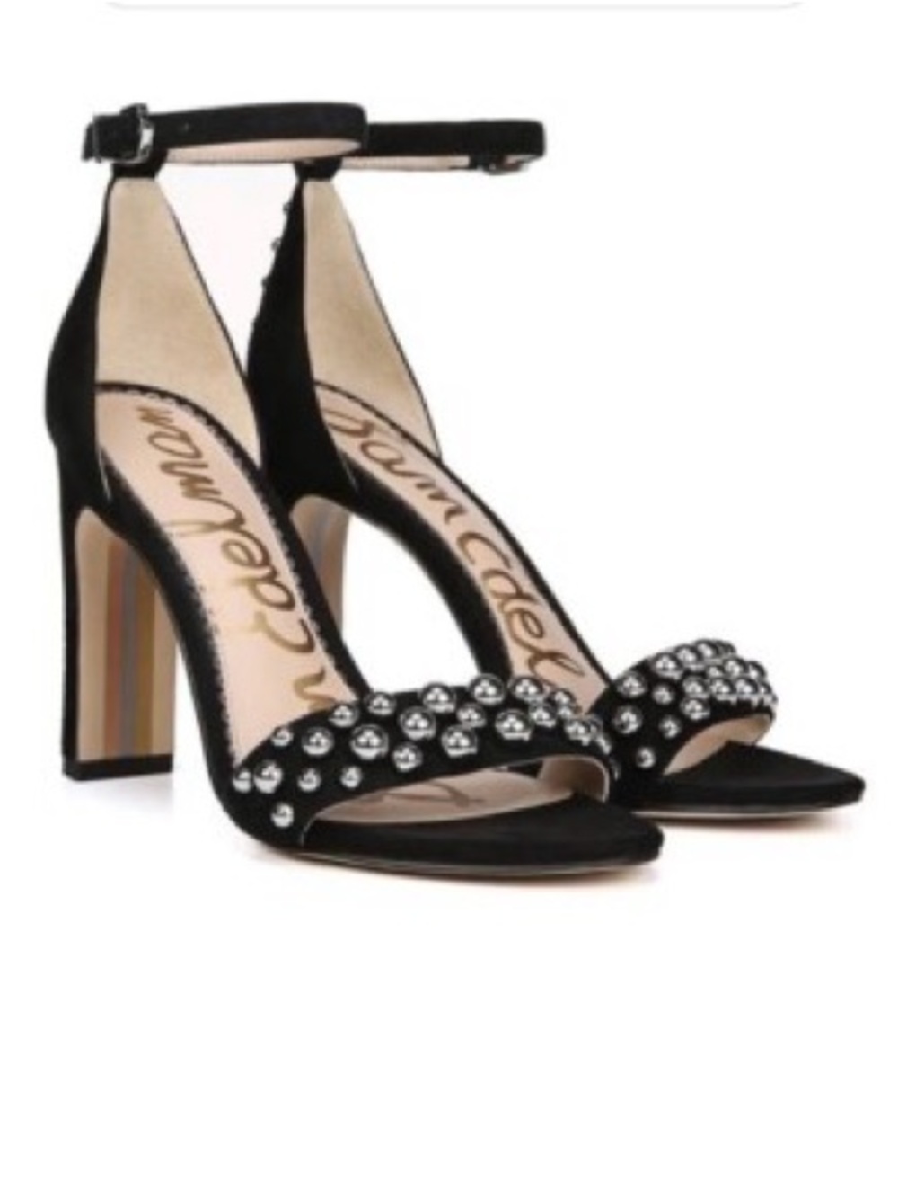 Sam Edelman Black Studded Ankle-Strap Block Heels